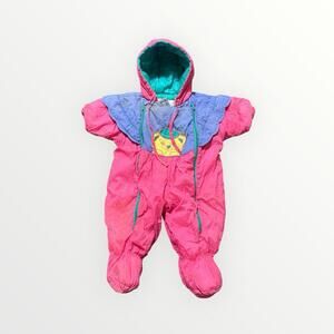 Vintage Baby Bell Snowsuit Girls Pink Hooded Ski Suit 12M Girls’